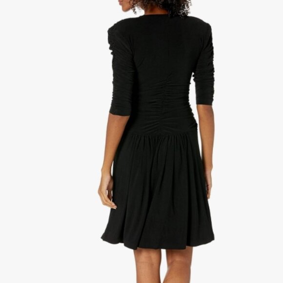Norma Kamali V-Neck Ruched Dress Black XXS NWT - Picture 2 of 2